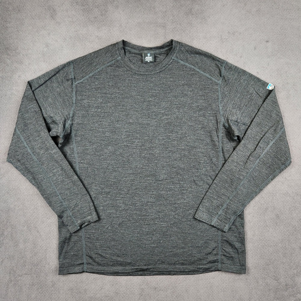 Kuhl Skar Shirt Mens XL Gray Merino Wool Long Sleeve Crew Neck Thumbhole